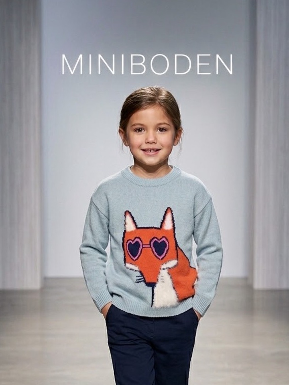 Mini Boden Kids Light Blue Fox Sweater Sz 11-12